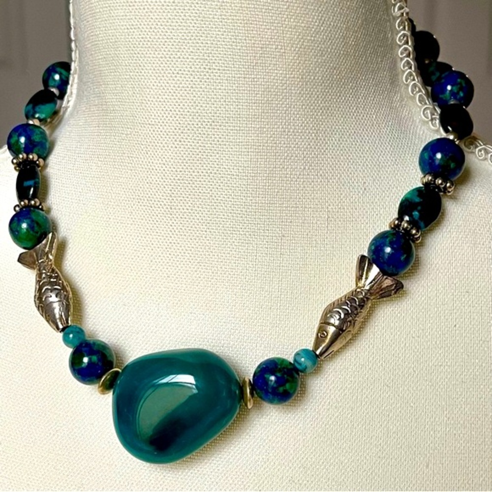 VTG |925 STERLING|SOUTHWESTERN|VARIETY OF NATURAL GEMSTONES|AZURITE MALACHITE